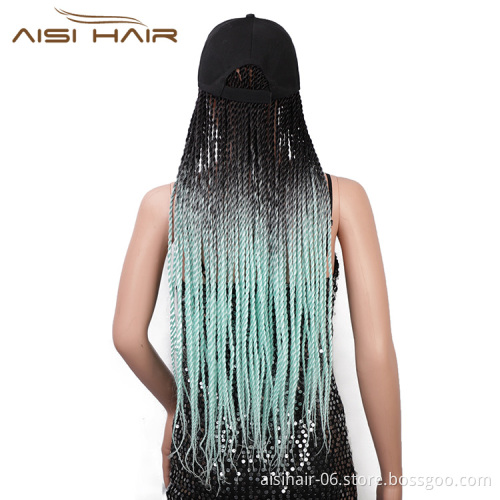 Aisi Hair Synthetic Cosplay Party Baseball Hat With Crochet Twist Braiding Hair Extension For Black Women Synthetic Hair Wigs